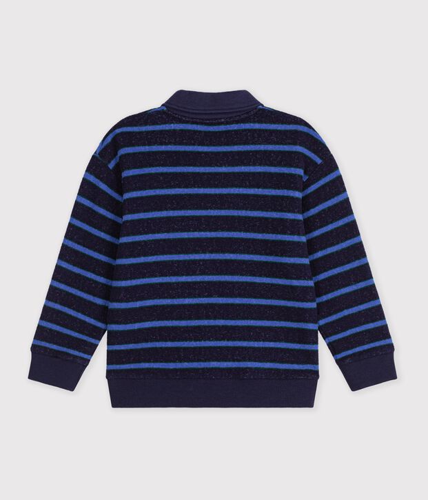 Kinder-Sweatshirt mit Polokragen aus Baumwolle mit Streifen blau/gr&uuml;n/blau
