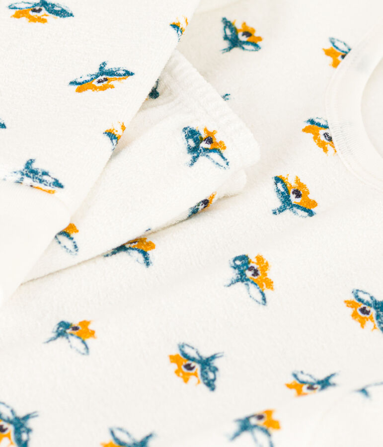 Kinderpyjama aus Frottee mit Blumenmotiv f&uuml;r M&auml;dchen weiss/vielfarbig