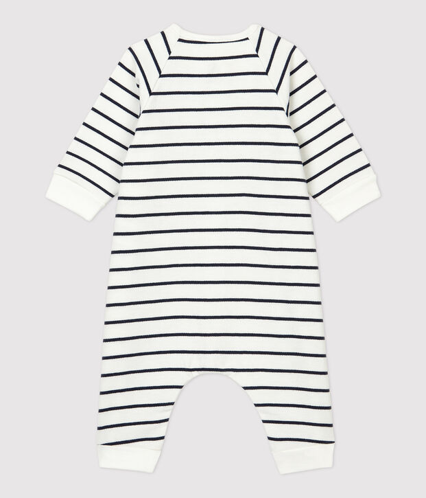 Baby-Overall aus Bio-Baumwoll-Molton mit Marinestreifen weiss/blau