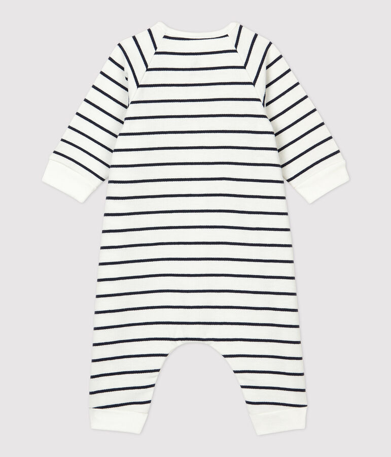 Baby-Overall aus Bio-Baumwoll-Molton mit Marinestreifen weiss/blau