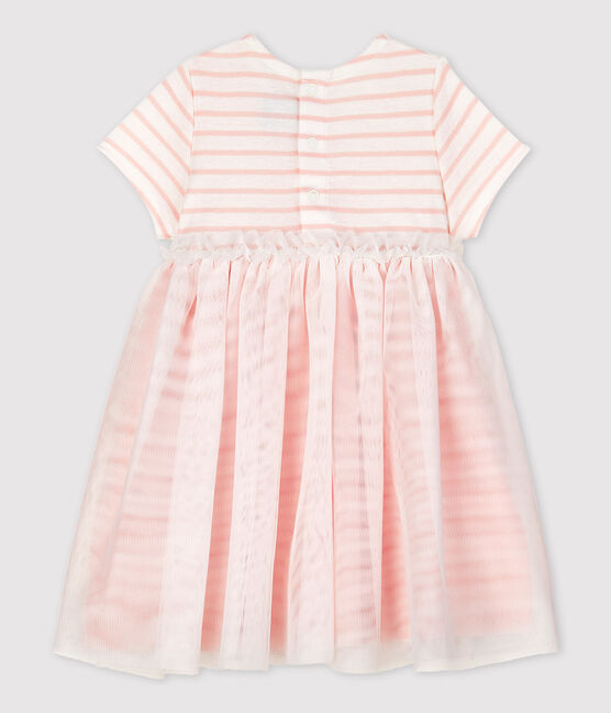 Kurzärmeliges Baby-Kleid für Mädchen weiss MARSHMALLOW/rosa MINOIS