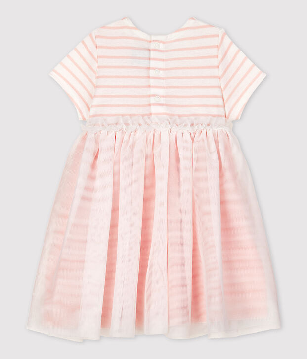 Kurz&auml;rmeliges Baby-Kleid f&uuml;r M&auml;dchen weiss/rosa