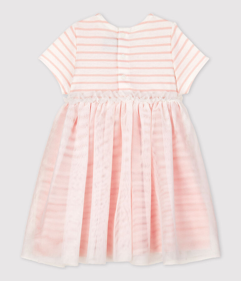 Kurz&auml;rmeliges Baby-Kleid f&uuml;r M&auml;dchen weiss MARSHMALLOW/rosa MINOIS