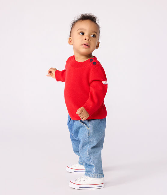 Baby-Pullover im Marine-Look aus einfarbiger Wollle und Baumwolle rot POMPEI