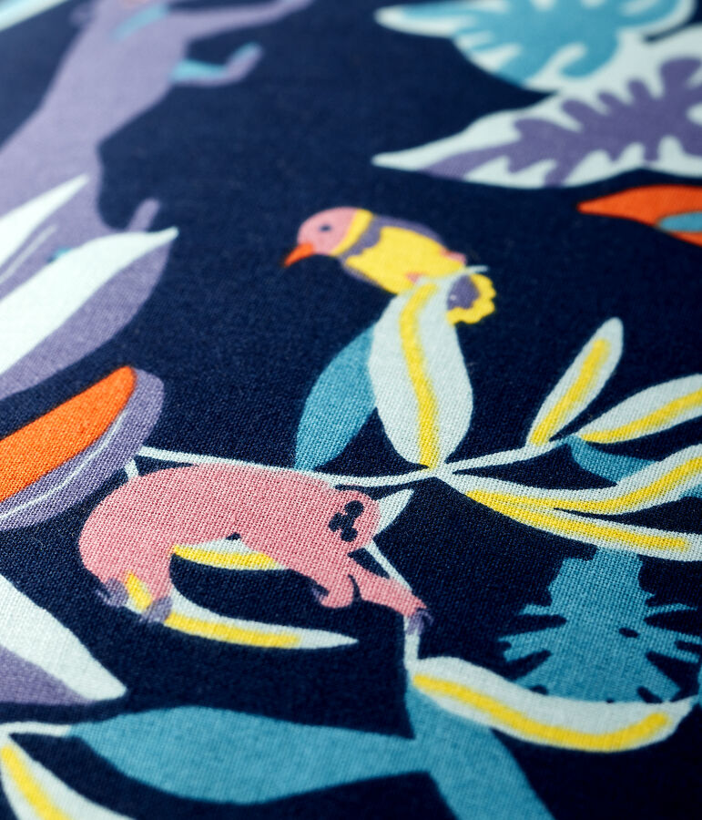 Kissen mit Jungle-Print aus Popeline blau/vielfarbig