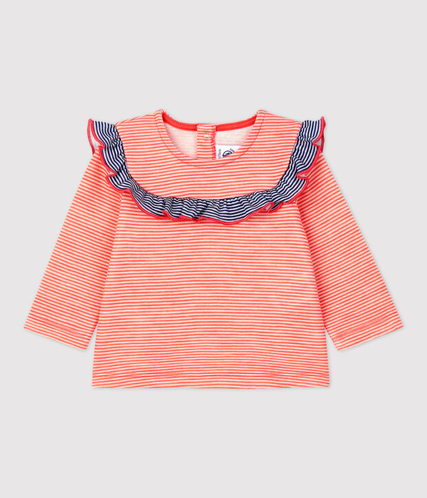 Baby-Bluse aus Wolle und Baumwolle orange/weiss