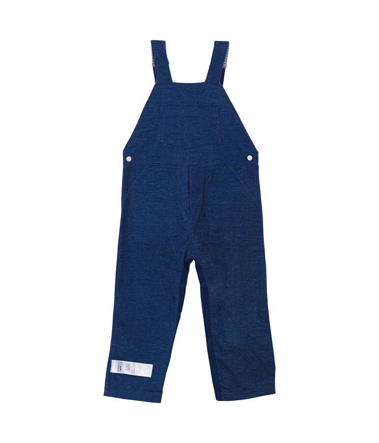 Lange baby-latzhose aus strick unisex im denimlook blau/beige