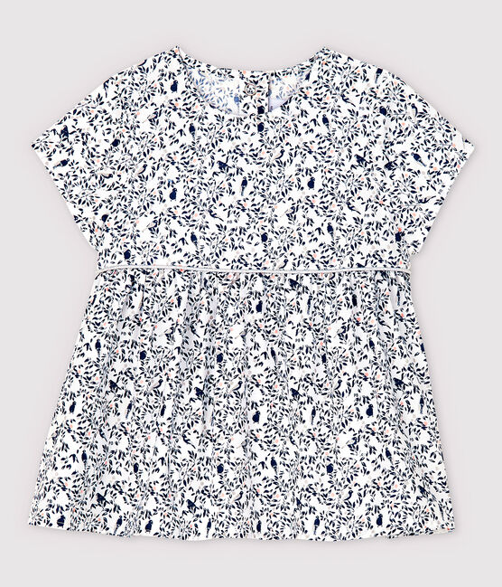 Kurzärmelige Baby-Bluse für Mädchen aus Popeline weiss MARSHMALLOW/weiss MULTICO