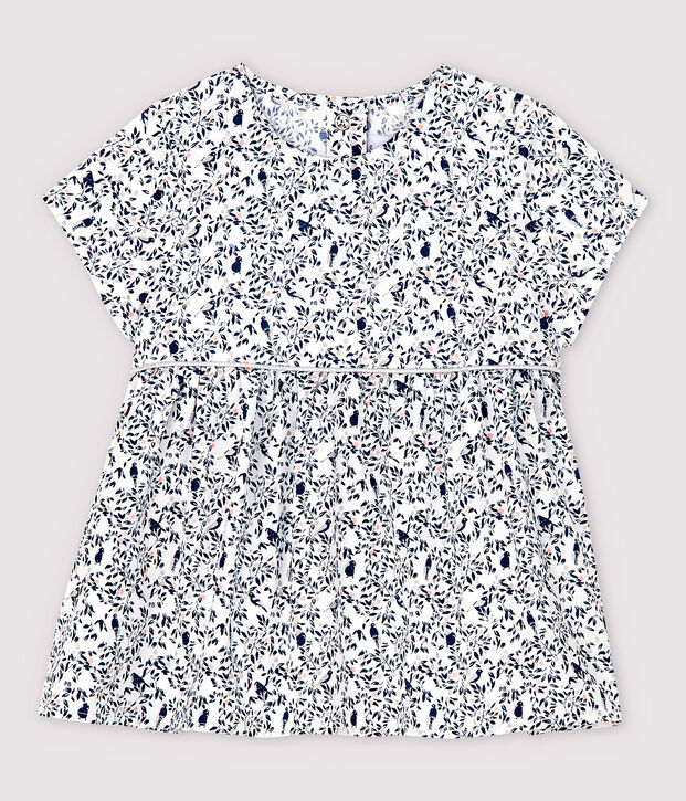 Kurz&auml;rmelige Baby-Bluse f&uuml;r M&auml;dchen aus Popeline weiss/vielfarbig