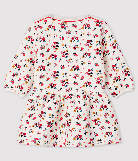Langärmeliges Baby-Kleid für Mädchen weiss MARSHMALLOW/weiss MULTICO