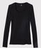 Damen-T-Shirt, leichter Rippstrick schwarz NOIR