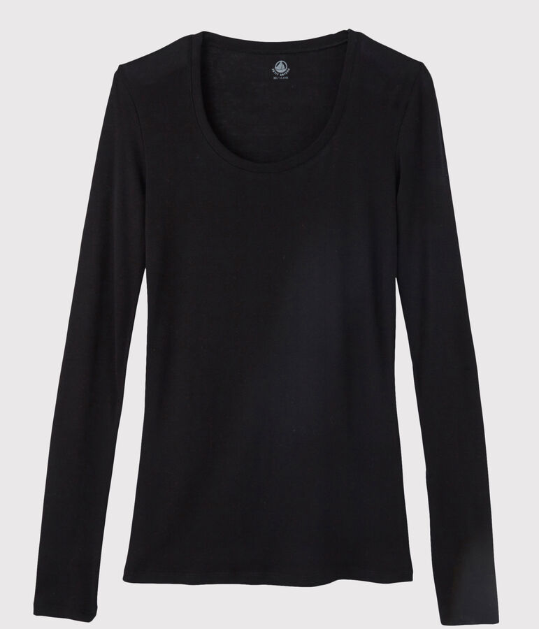 Damen-T-Shirt, leichter Rippstrick schwarz