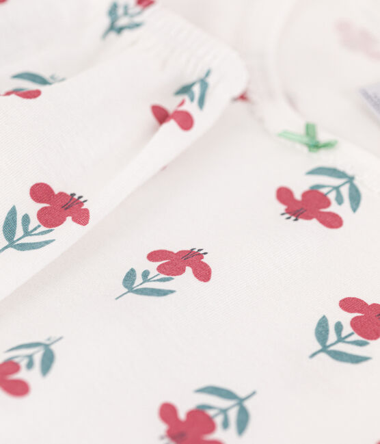Kurzärmeliger Kinderpyjama aus Baumwolle mit Blumenmotiv für Mädchen weiss MARSHMALLOW/weiss MULTICO
