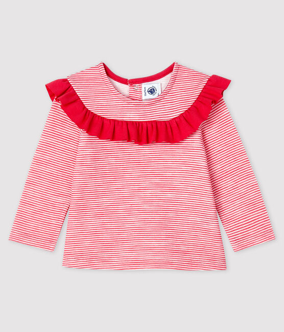 Langärmelige Baby-Bluse für Mädchen rosa POPPY/weiss MARSHMALLOW