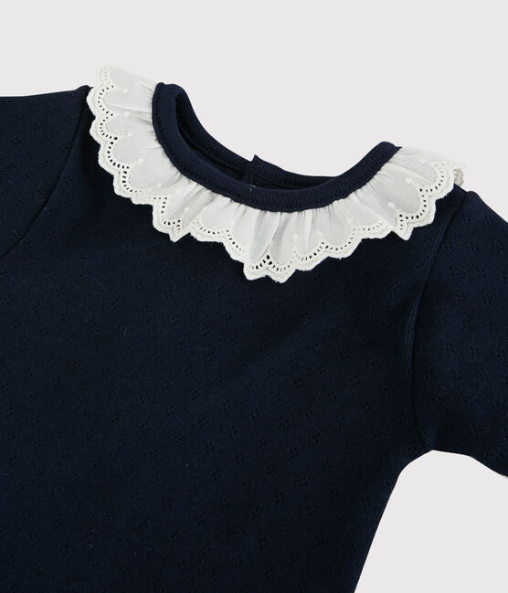 Baby-Body mit Kragen in englischer Stickerei für Mädchen blau SMOKING