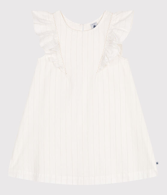 Kurzärmeliges Kinder-Kleid aus Baumwolle  weiss MARSHMALLOW/grau ARGENT