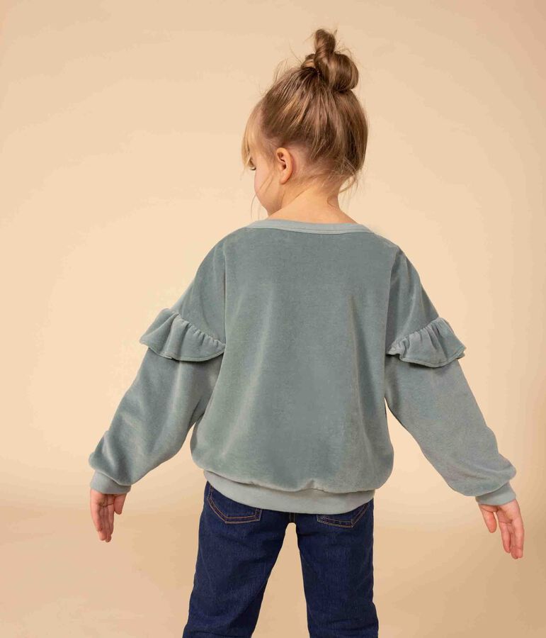 Kinder-Sweatshirt aus einfarbigem Nicki f&uuml;r M&auml;dchen gr&uuml;n