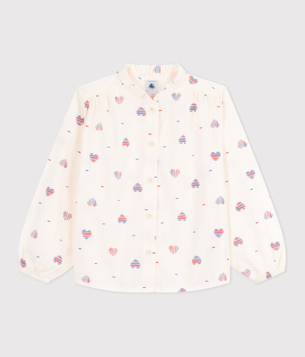 Lang&auml;rmelige Kinder-Bluse mit Herzmotiv naturfarben/vielfarbig