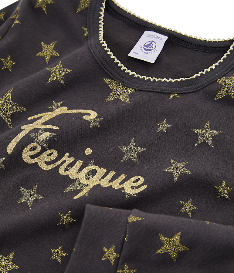 Rippstrick-Pyjama f&uuml;r M&auml;dchen grau CAPECOD/gelb OR