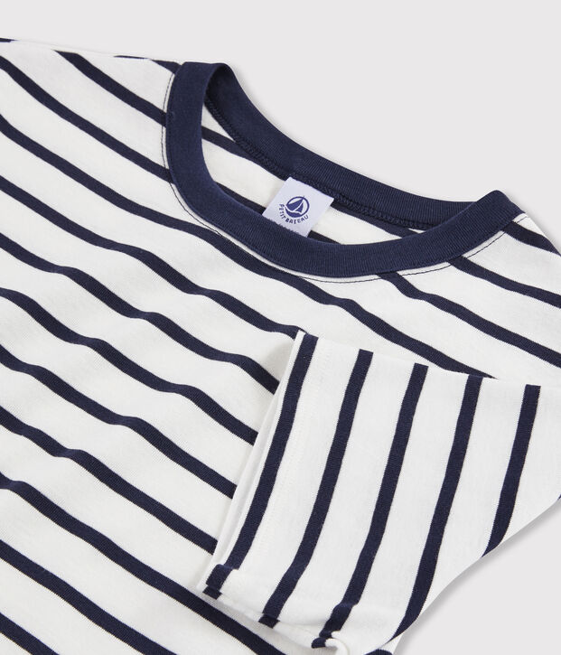 Damen-T-Shirt mit Rundhalsausschnitt weiss/blau