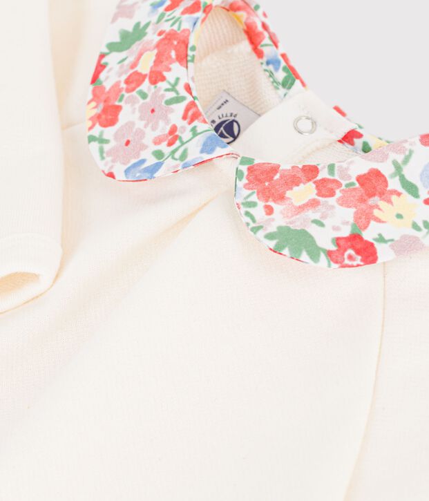 Baby-Sweatshirt aus einfarbiger Baumwolle mit gemustertem Kragen MILK