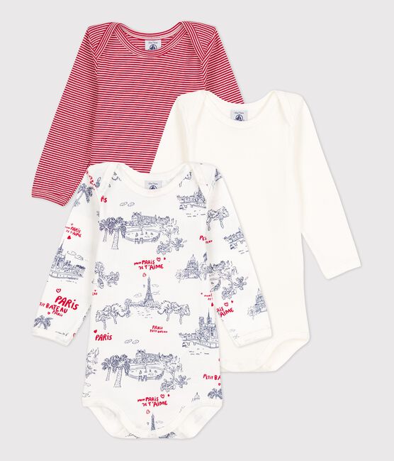 3er-Set langärmelige Baby-Bodys Paris aus Baumwolle variante 1