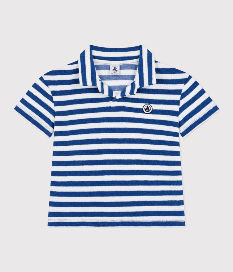 Kurz&auml;rmeliges Kinder-Poloshirt aus Baumwolle blau/weiss