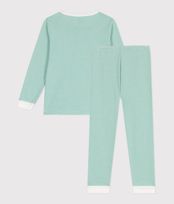 Kinder-Pyjama aus Baumwolle mit Streifen grün ALOEVERA/weiss MARSHMALLOW