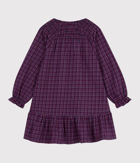 Langärmeliges Kinder-Kleid aus Flanell mit Karomuster blau SMOKING/weiss MULTICO