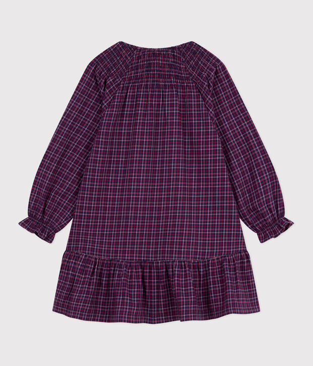 Lang&auml;rmeliges Kinder-Kleid aus Flanell mit Karomuster blau/vielfarbig