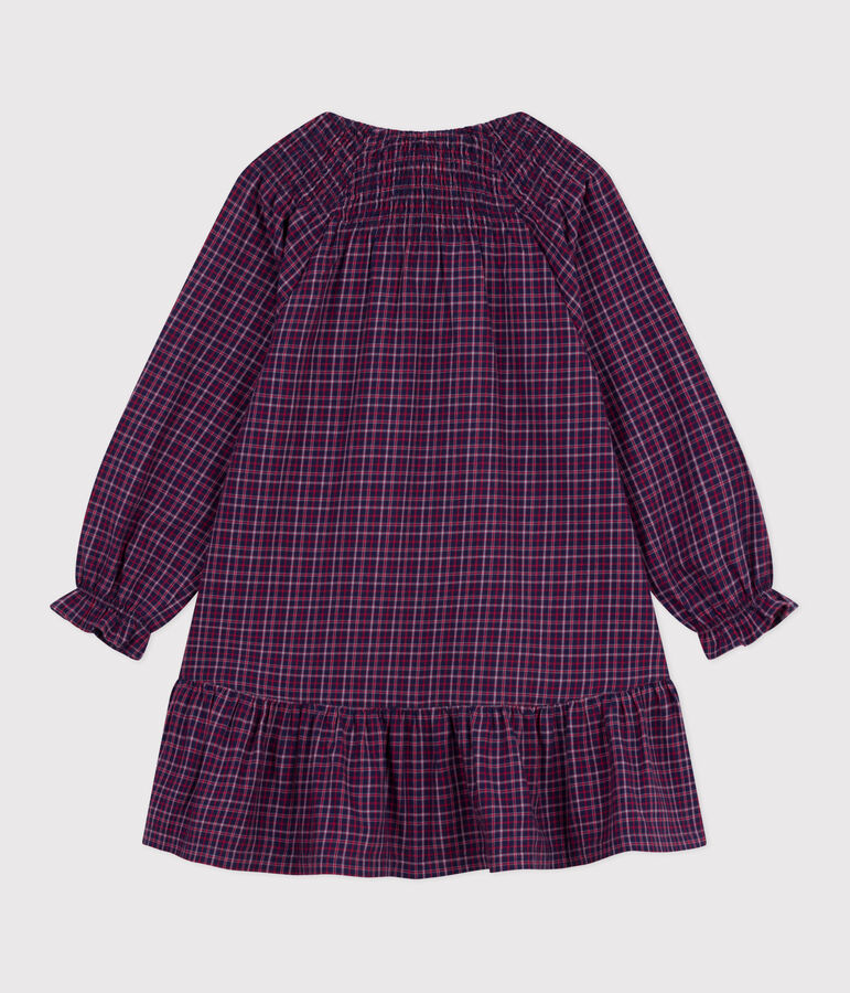 Lang&auml;rmeliges Kinder-Kleid aus Flanell mit Karomuster blau/vielfarbig