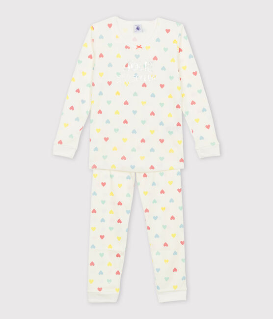 Eng geschnittener Pyjama für kleine Mädchen weiss MARSHMALLOW/weiss MULTICO