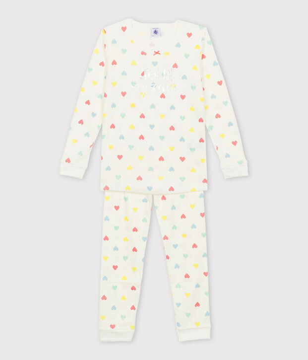 Eng geschnittener Pyjama f&uuml;r kleine M&auml;dchen weiss/vielfarbig