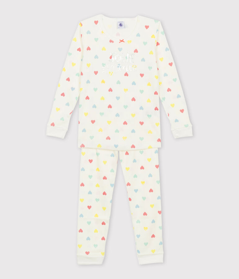 Eng geschnittener Pyjama f&uuml;r kleine M&auml;dchen weiss/vielfarbig