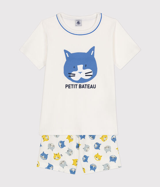 Kurzer Kinderpyjama aus Baumwolle weiss MARSHMALLOW/weiss MULTICO