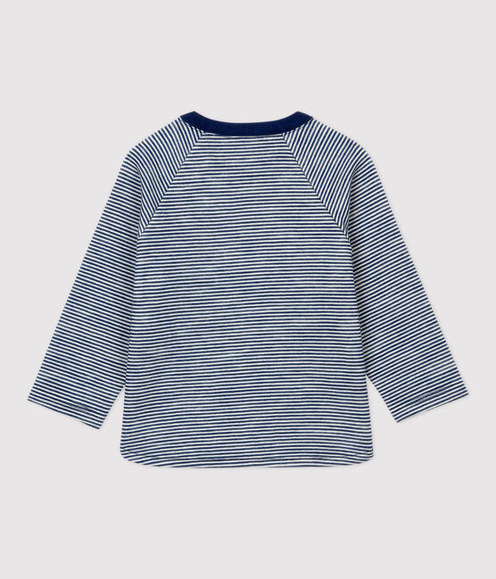 Baby-T-Shirt aus Wolle und Baumwolle. blau MEDIEVAL/weiss MARSHMALLOW