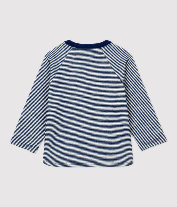 Baby-T-Shirt aus Wolle und Baumwolle. blau/weiss