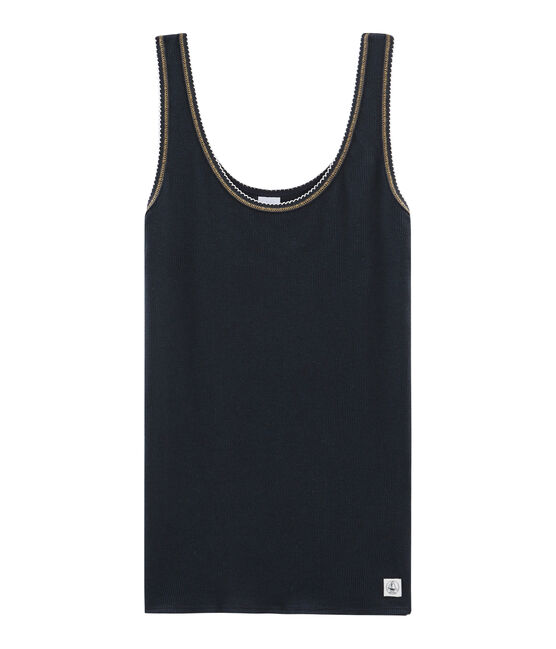 Tanktop aus 2 x 2 Rippstrick für Damen blau SMOKING