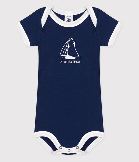 Kurzärmeliger Baby-Body blau MEDIEVAL/weiss ECUME