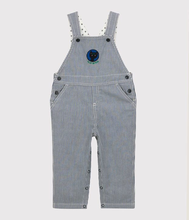 Baby-Latzhose aus Leinen. blau/weiss