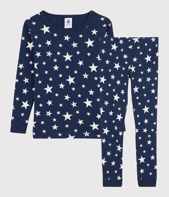 Kinderpyjama aus Baumwolle in schmaler Passform mit Sternenmotiv für Jungen blau MEDIEVAL/weiss MARSHMALLOW