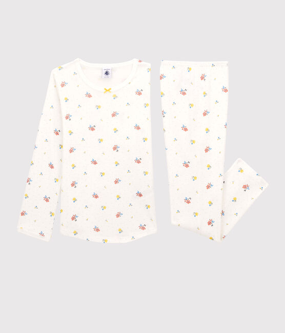 Kinderpyjama aus Baumwolle für Mädchen weiss MARSHMALLOW/weiss MULTICO
