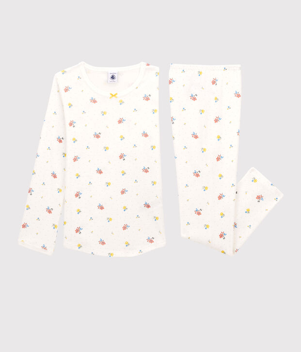 Kinderpyjama aus Baumwolle f&uuml;r M&auml;dchen weiss/vielfarbig