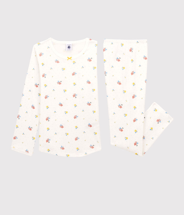 Kinderpyjama aus Baumwolle f&uuml;r M&auml;dchen weiss MARSHMALLOW/weiss MULTICO