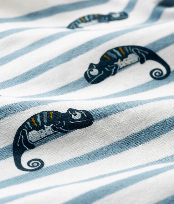 Kurzärmliger Baby-Kurzoverall Jungen weiss MARSHMALLOW/blau FONTAINE