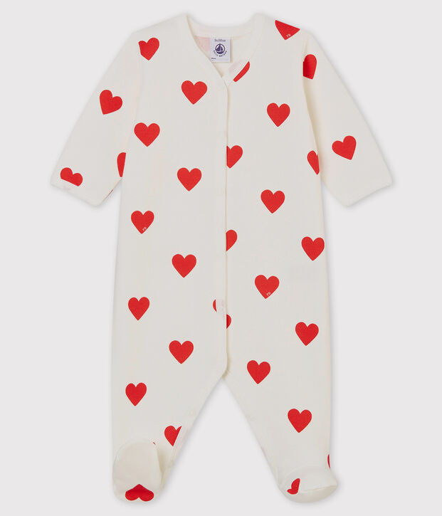 Baby-Strampler aus Molton mit roten Herzen weiss/rot
