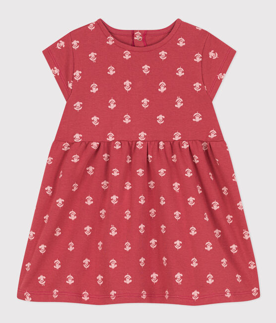 Kurzärmeliges Babykleid aus bedruckter Baumwolle rosa PAPI/beige AVALANCHE