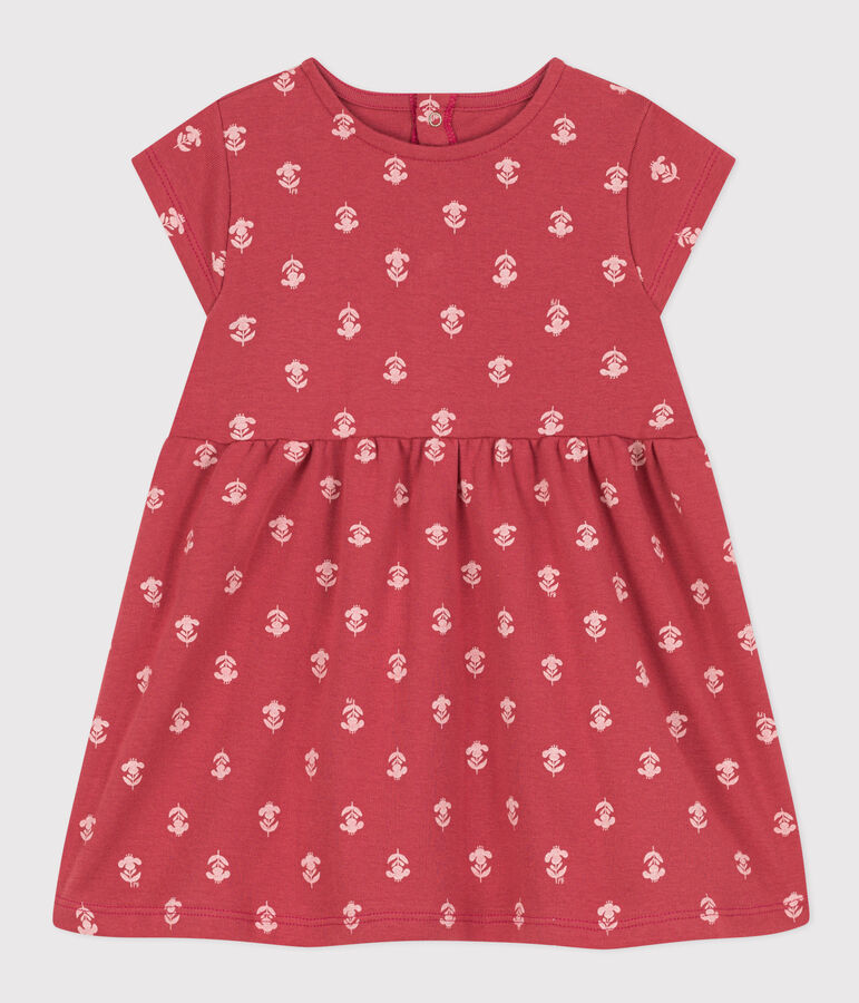 Kurz&auml;rmeliges Babykleid aus bedruckter Baumwolle rosa/naturfarben