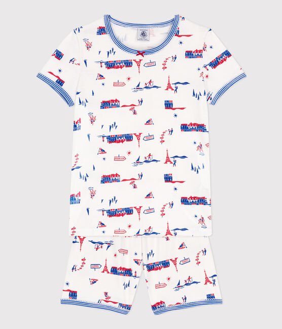 Kinder-Kurzpyjama Paris aus Baumwolle für Mädchen weiss MARSHMALLOW/weiss MULTICO