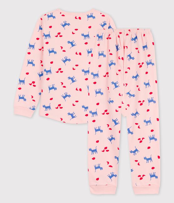 Kinderpyjama aus Baumwolle für Mädchen rosa MINOIS/weiss MULTICO